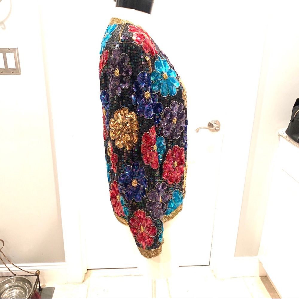 Vintage Leslie Fay Evenings Sequin Silk Jacket S - Picture 6 of 8